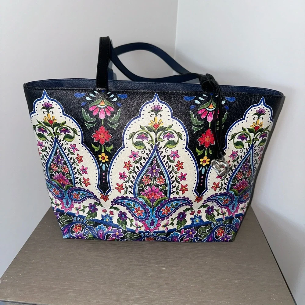 Brighton Tote Lotus Floral Journey to India Black Multicolor Handbag w/bonus - Picture 1 of 6